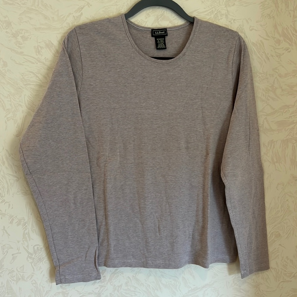 LL Bean Light Purple Long Sleeve Crewneck Cotton Top Size XL